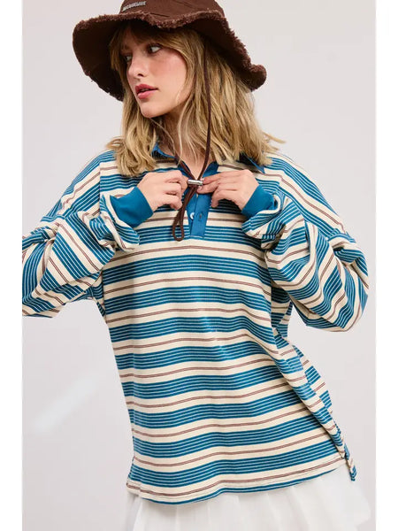 Striped Long Sleeve Polo Shirt