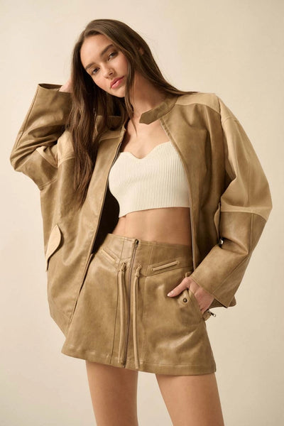 Faux Leather & Suede Barrel Jacket