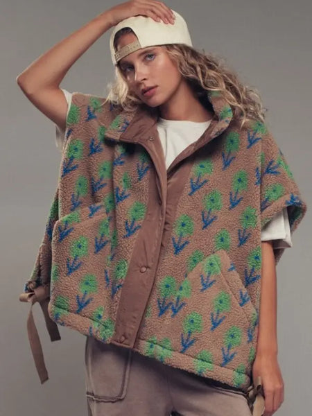 Floral Sherpa Oversized Vest