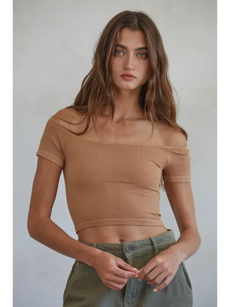 Seamless Ribbed Off Shoulder Crop Top