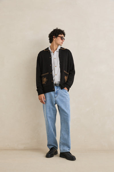 Whip Stitch Button Up Knit Cardigan