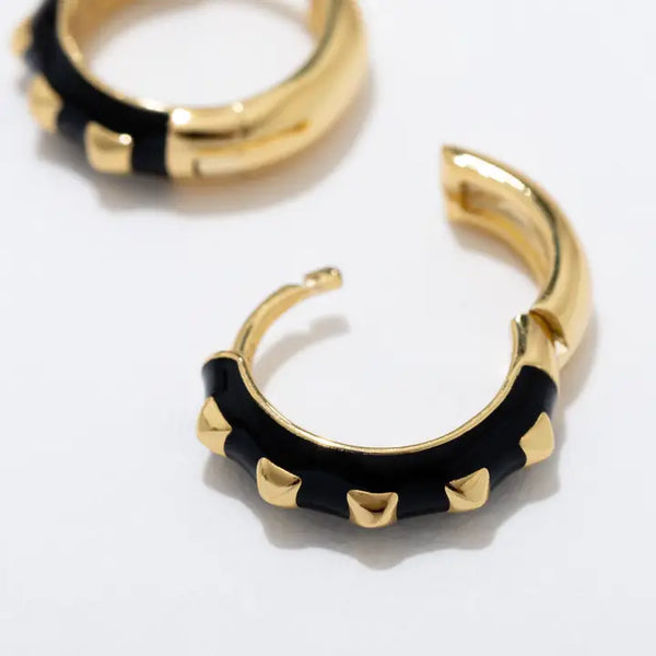 Stud Enamel Huggie Hoop Earrings