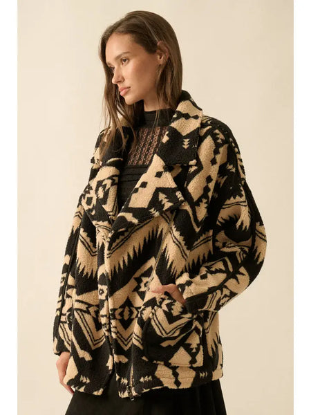 Geometric Sherpa Fleece Jacket