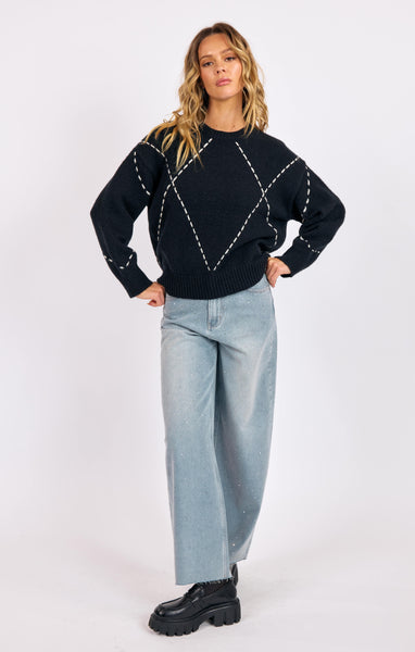 Guest List Contrast Stitch Sweater