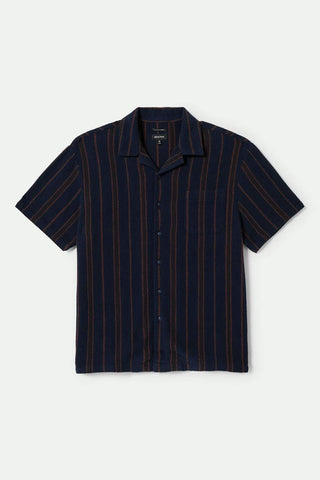 Bunker Waffle Stripe Short Sleeve Woven Shirt - Washed Navy Stripe