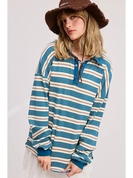 Striped Long Sleeve Polo Shirt