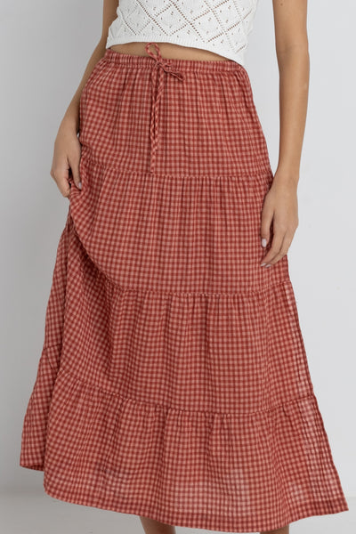 Lola Check Maxi Skirt - Red