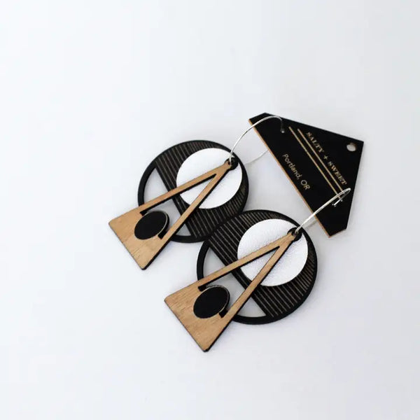 Architectural Leather & Birch Earrings