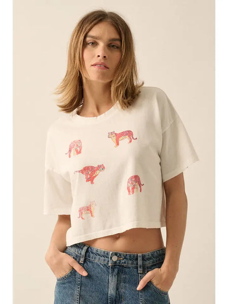 Tiger Distressed Crop Tee