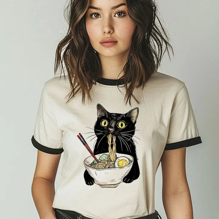 Cat Eating Ramen Tee