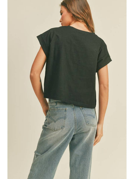 Round Neck Cuffed Sleeve Top