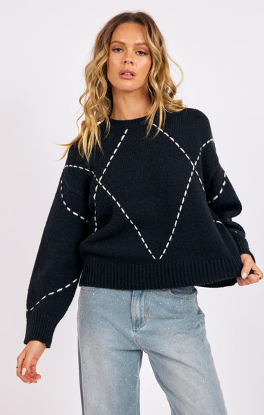 Guest List Contrast Stitch Sweater