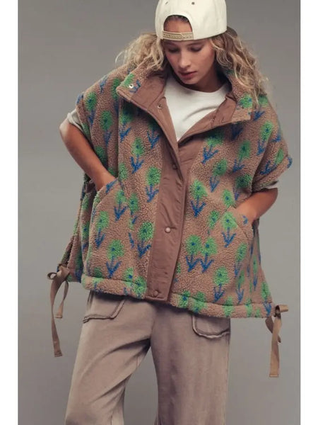 Floral Sherpa Oversized Vest