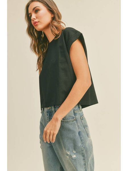 Round Neck Cuffed Sleeve Top