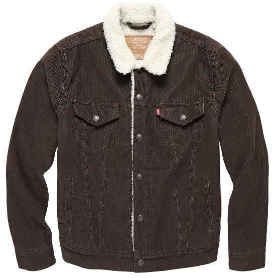 Brown jacket with white sherpa lining on a beige background
