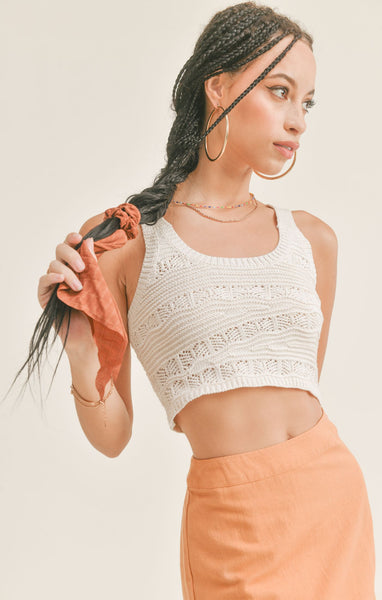 Sage The Lable Wine Time Textured Sweater Crop Top - Off White