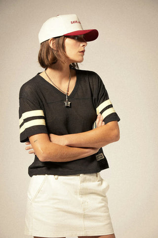 Varsity Football Mesh Tee - Wash Black