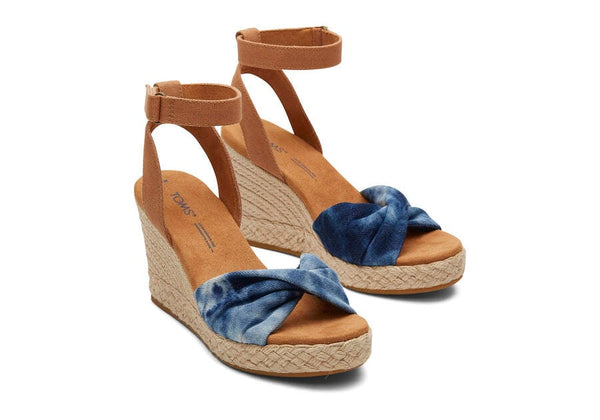Toms Marisela Blue Denim Twist Wedge Heel sandal