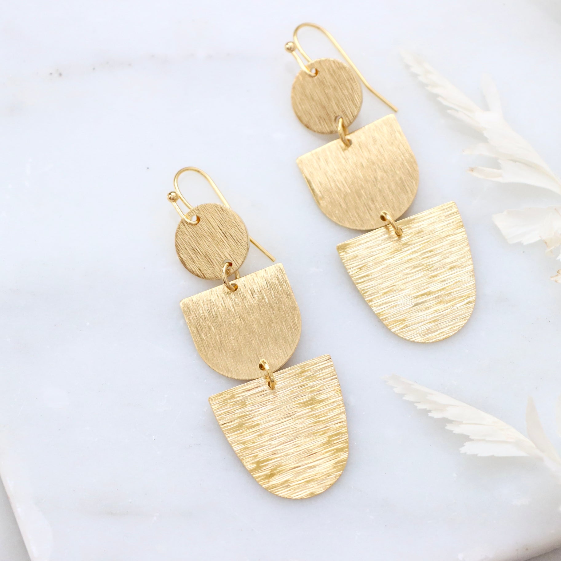 Brush Gold Earrings - Triple