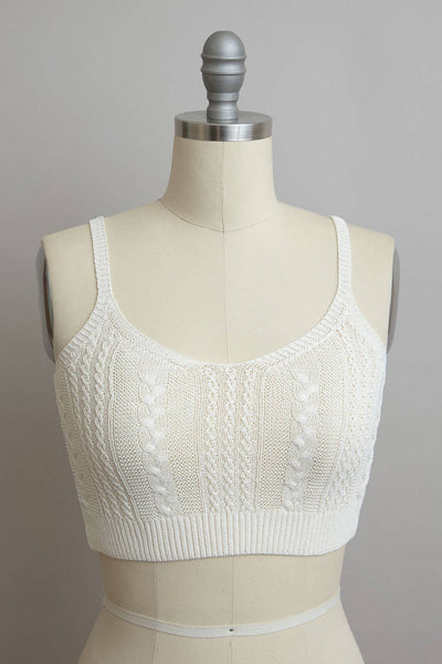 Cable Stitch Breathable Stretch Pull Over Brami - Ivory