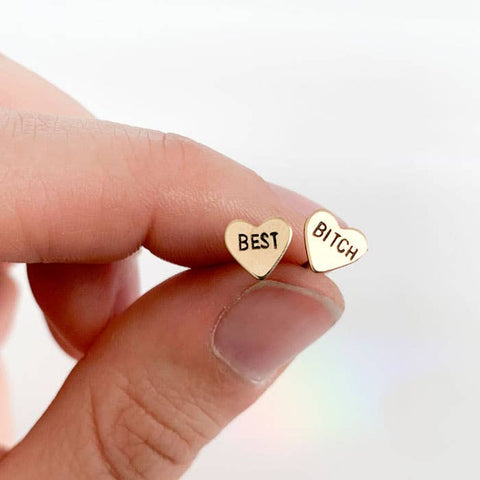 Best Bitch, Heart Earrings | Brass