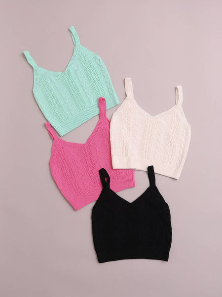 Cable Stitch Breathable Stretch Pull Over Brami - Ivory