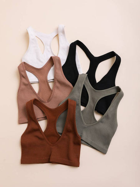 Ribbed Racer Back Bralette - Sage