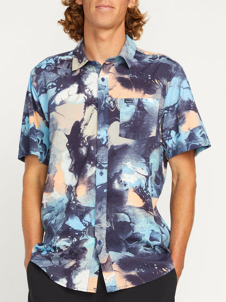 Volcom Skulli Print Short Sleeve Woven Shirt - Navy