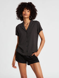 Volcom Call In Slick Button Up Short Sleeve Top - Dot