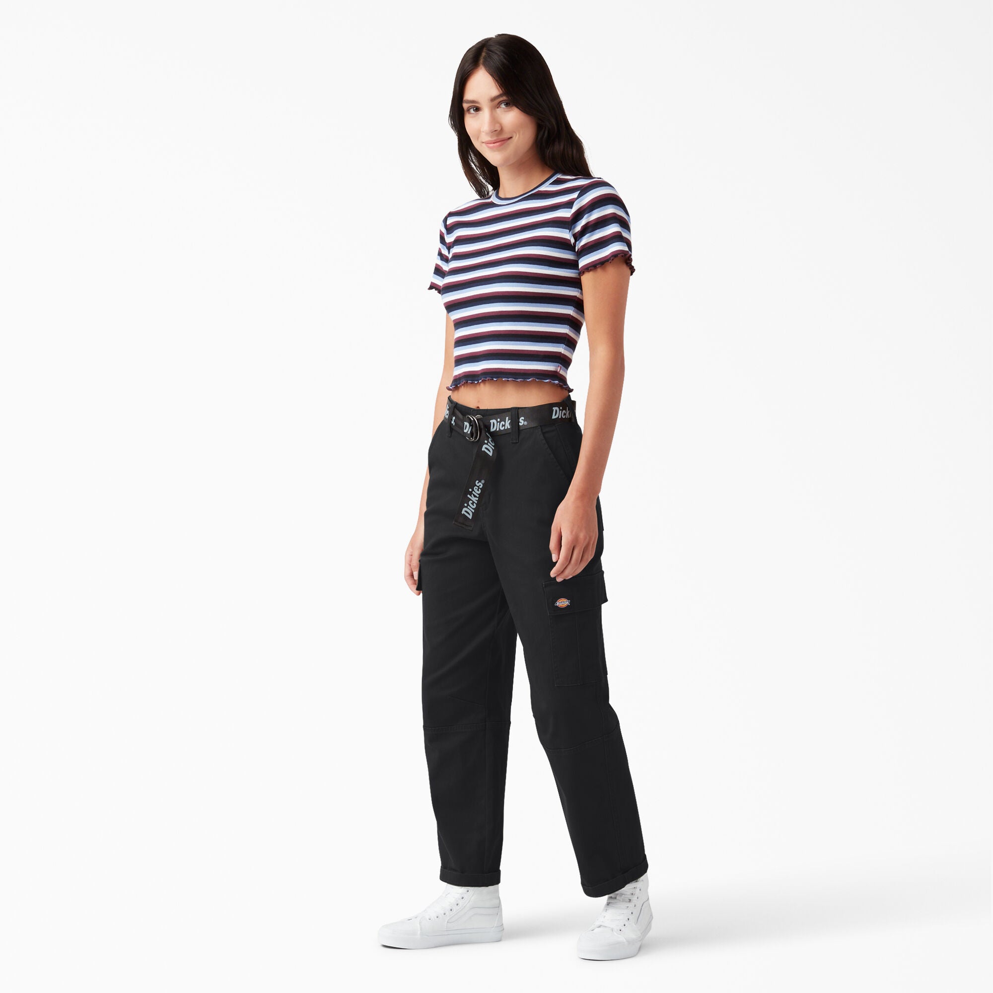 Dickies Womens Cropped Cargo Pants With Belt - Black