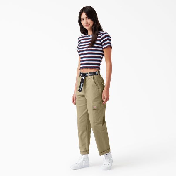Dickies Womens Cropped Cargo Pants With Belt - Sandstorm