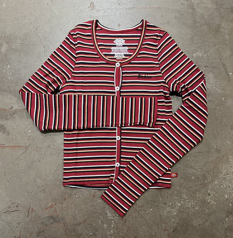 Dickies Juniors Long Sleeve Button Up Crop Tee - Redwood