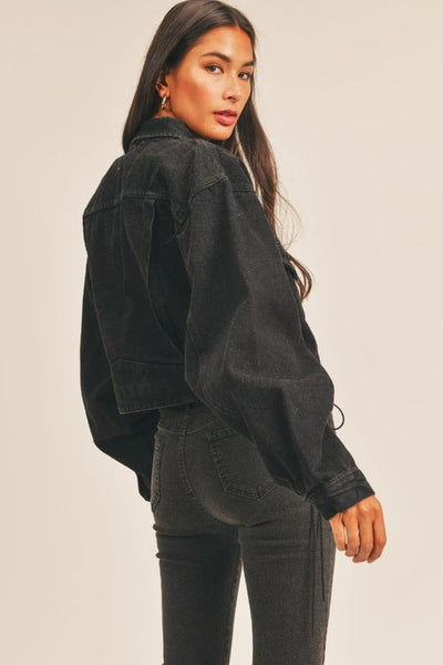 Sage The Label Tania Cropped Denim Jacket - Black