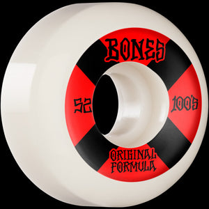 Bones 100's OG Formula 52mm Skateboard Wheels  - White