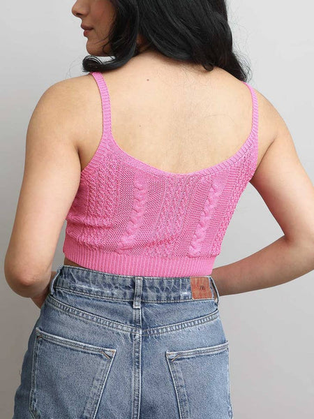 Cable Stitch Breathable Stretch Pull Over Brami - Ivory