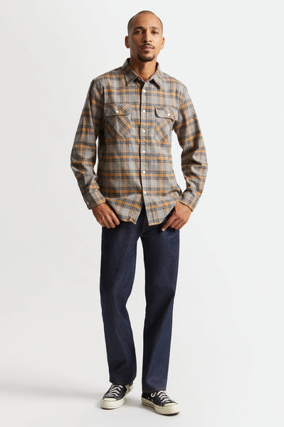 Brixton Bowery Stretch Long Sleeve Crossover Flannel - Heather Grey