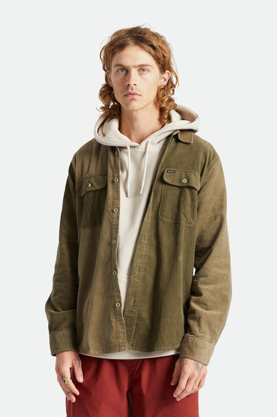 Brixton Bowery Coururoy Long Sleeve Flannel - Military Olive/Mermaid