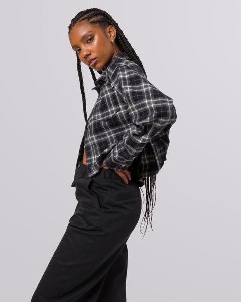 Huf Womens Crop Flannel Shirt - Black